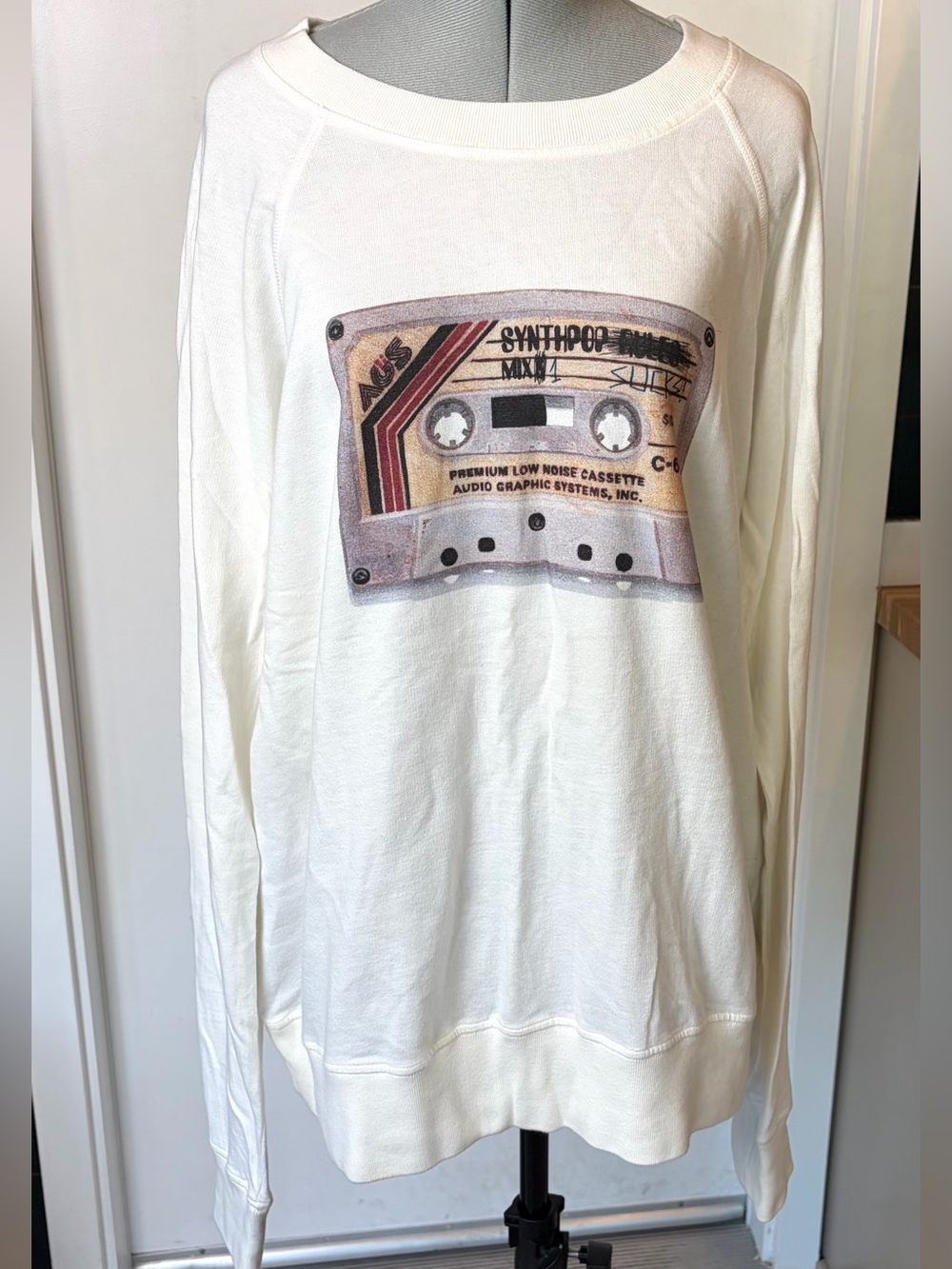 Band Of Outsiders Crewneck Sweatshirt w/Cassette Tape graphic, SynthPop, XL, EUC - Picture 9 of 14